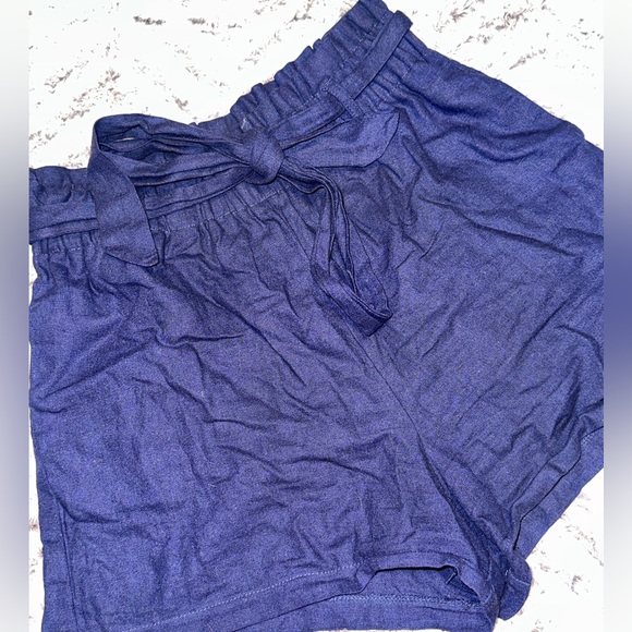 DARK BLUE LINEN SHORTS - Picture 1 of 6
